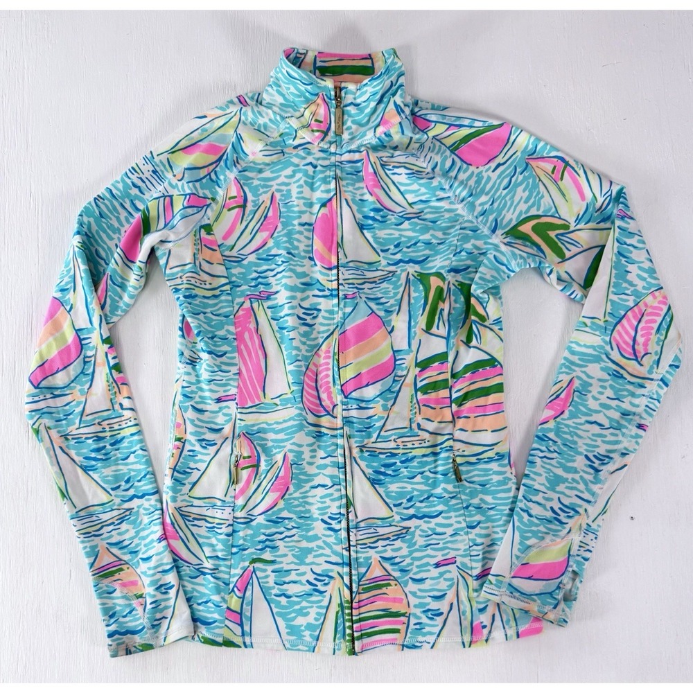 Lilly Pulitzer Luxletic Serena Jacket You Gotta Regatta Seaside Aqua Women's XS